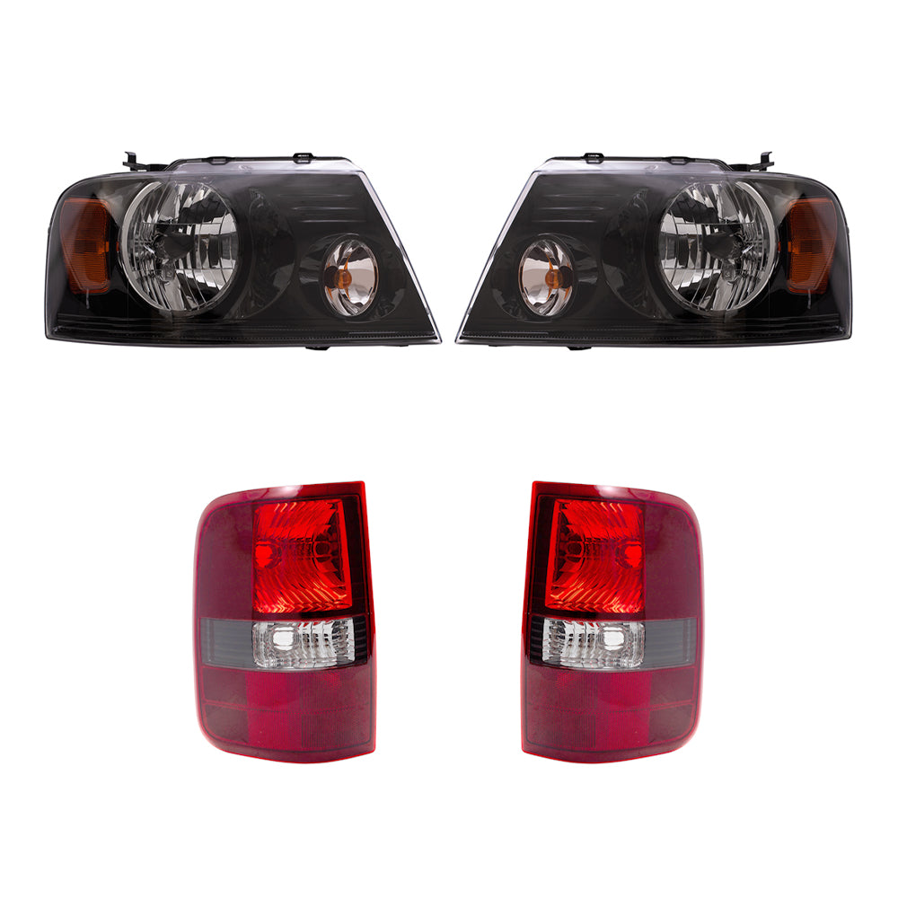 Brock Aftermarket Replacement Driver Left Passenger Right Halogen Combination Headlight Assemblies and Styleside Tail Lights 4 Piece Set Compatible with 2006-2008 Ford F-150