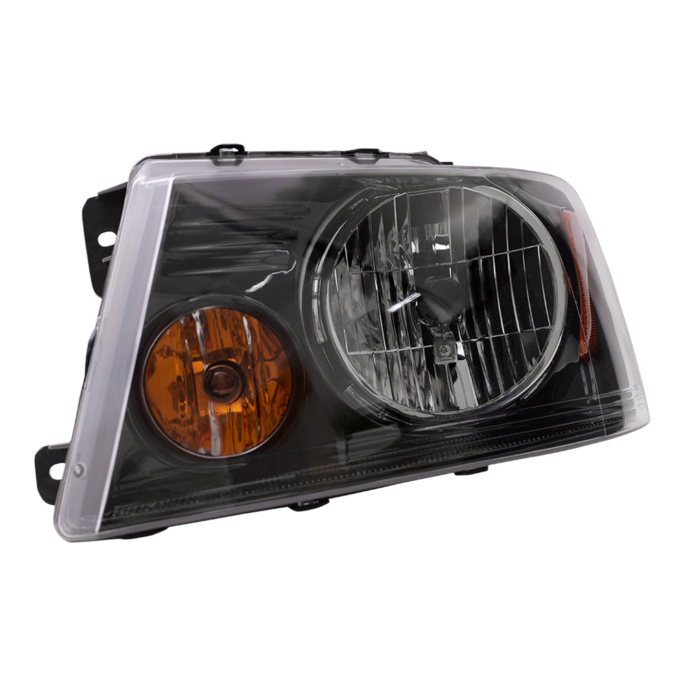 Brock Replacement Drivers Headlight Lens with Black Bezel Compatible with 2004 2005 2006 2007 2008 F150 Pickup Truck 7L3Z 13008 HA