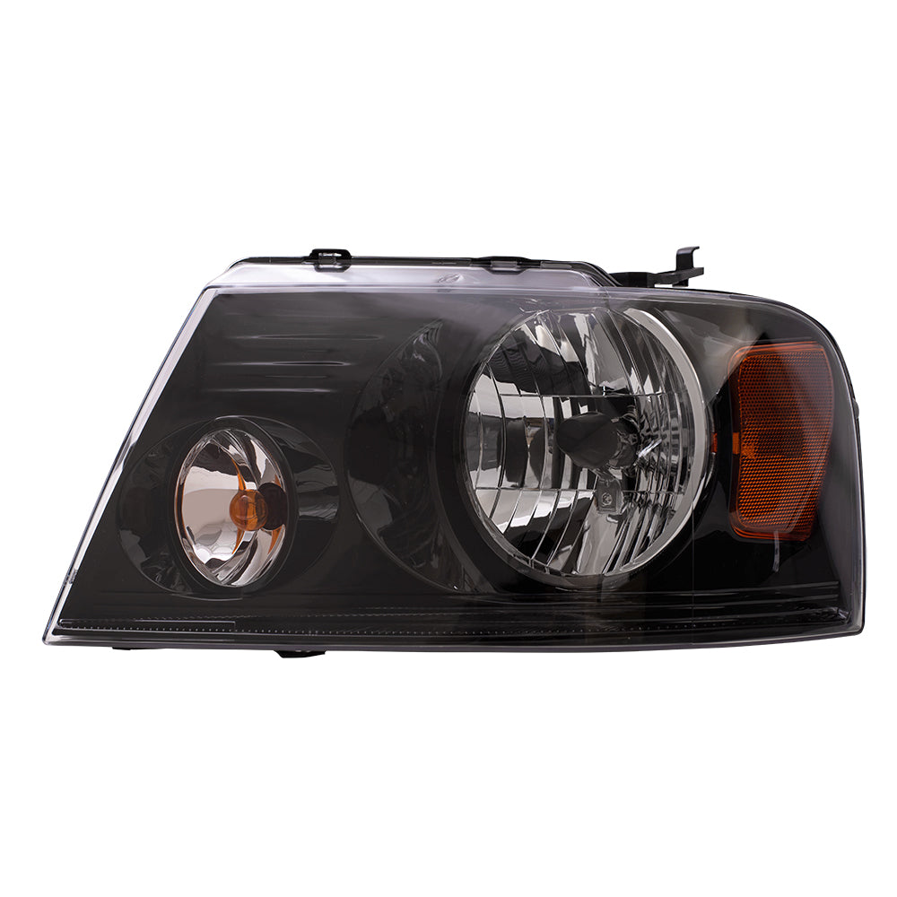 Brock Replacement Drivers Headlight Lens with Black Bezel Compatible with 2004 2005 2006 2007 2008 F150 Pickup Truck 7L3Z 13008 HA