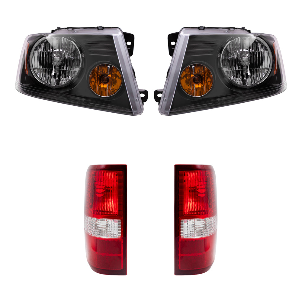 Brock Aftermarket Replacement Driver Left Passenger Right Halogen Combination Headlight Assemblies and Styleside Tail Lights 4 Piece Set Compatible with 2004-2008 Ford F-150