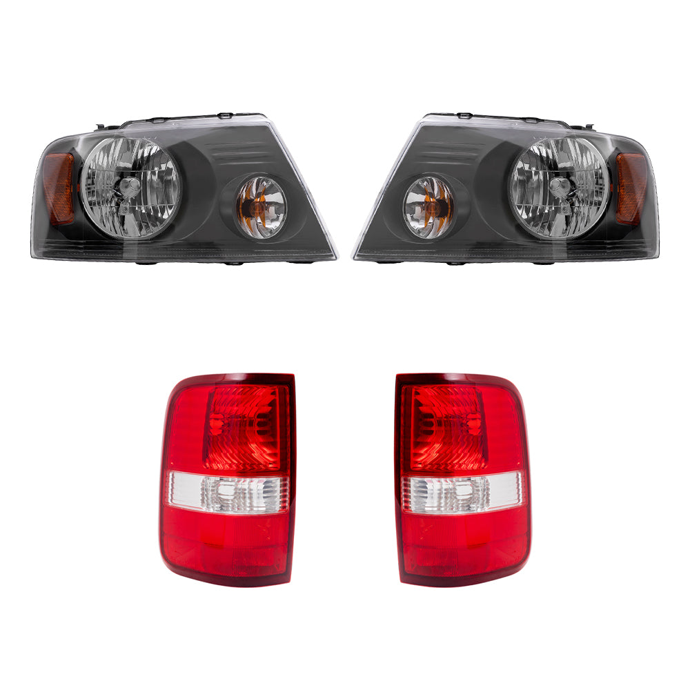 Brock Aftermarket Replacement Driver Left Passenger Right Halogen Combination Headlight Assemblies and Styleside Tail Lights 4 Piece Set Compatible with 2004-2008 Ford F-150
