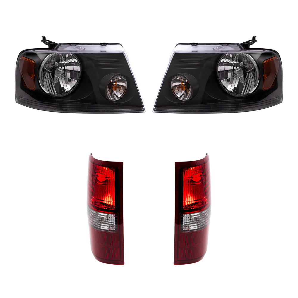 Brock Aftermarket Replacement Driver Left Passenger Right Halogen Combination Headlight Assemblies and Styleside Tail Lights 4 Piece Set Compatible with 2006-2008 Ford F-150