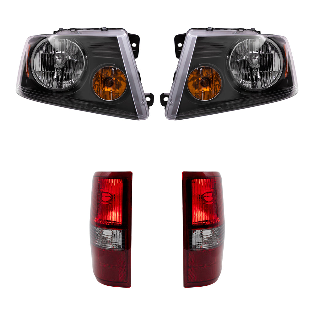 Brock Aftermarket Replacement Driver Left Passenger Right Halogen Combination Headlight Assemblies and Styleside Tail Lights 4 Piece Set Compatible with 2006-2008 Ford F-150