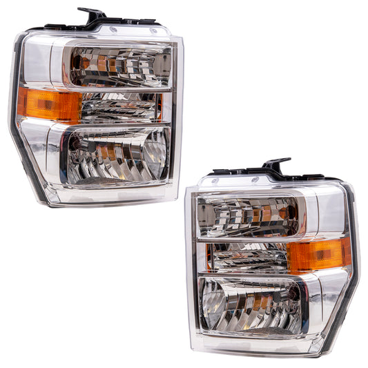 Brock Replacement Pair Set Aero Style Combination Headlights Compatible with 08-19 E-Series Econoline Van AC2Z13008D AC2Z13008C