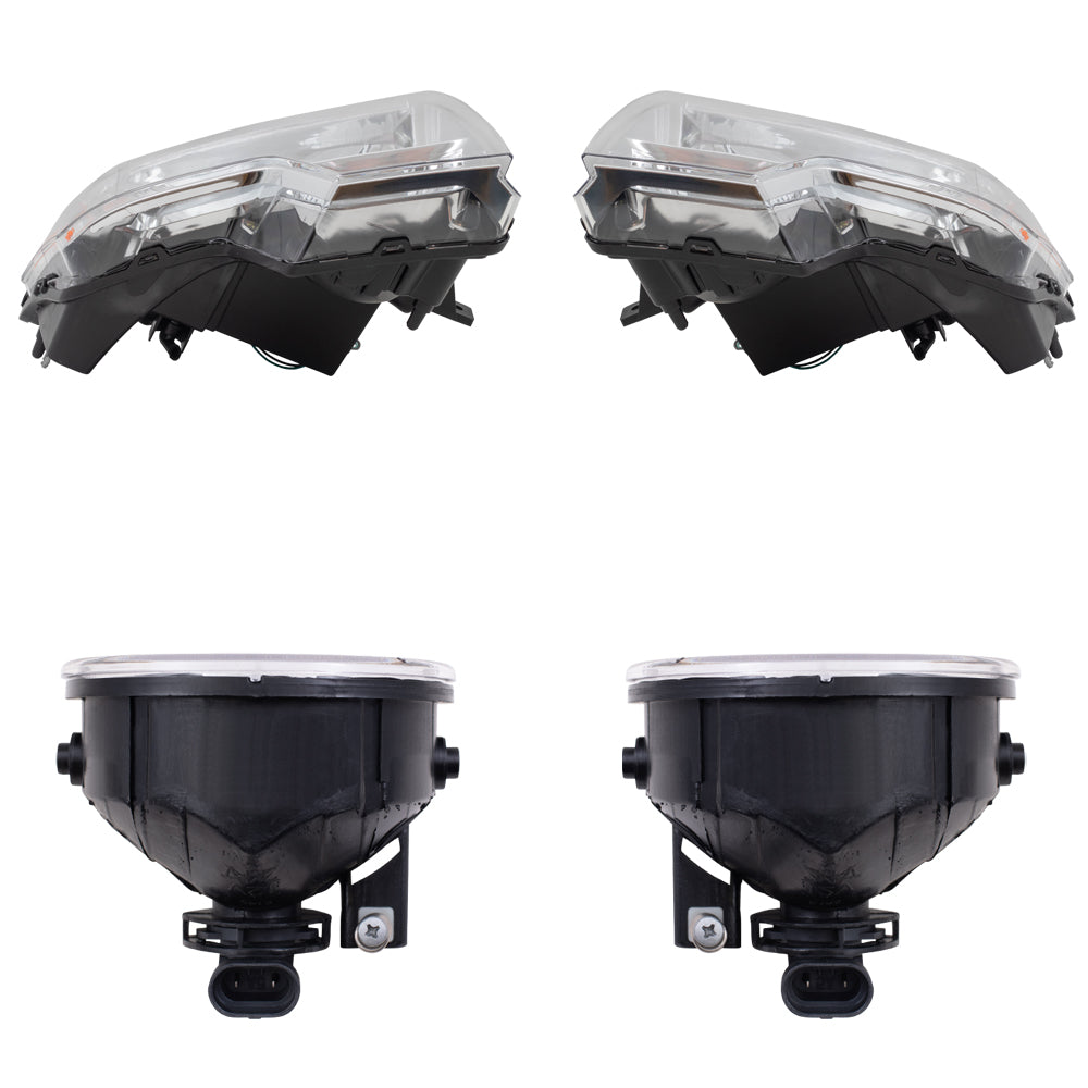 Brock Aftermarket Replacement Driver Left Passenger Right Halogen Combination Headlight Assembly With Chrome Bezel And Fog Lights 4 Piece Performance Set Compatible With 2011-2014 Ford F-150
