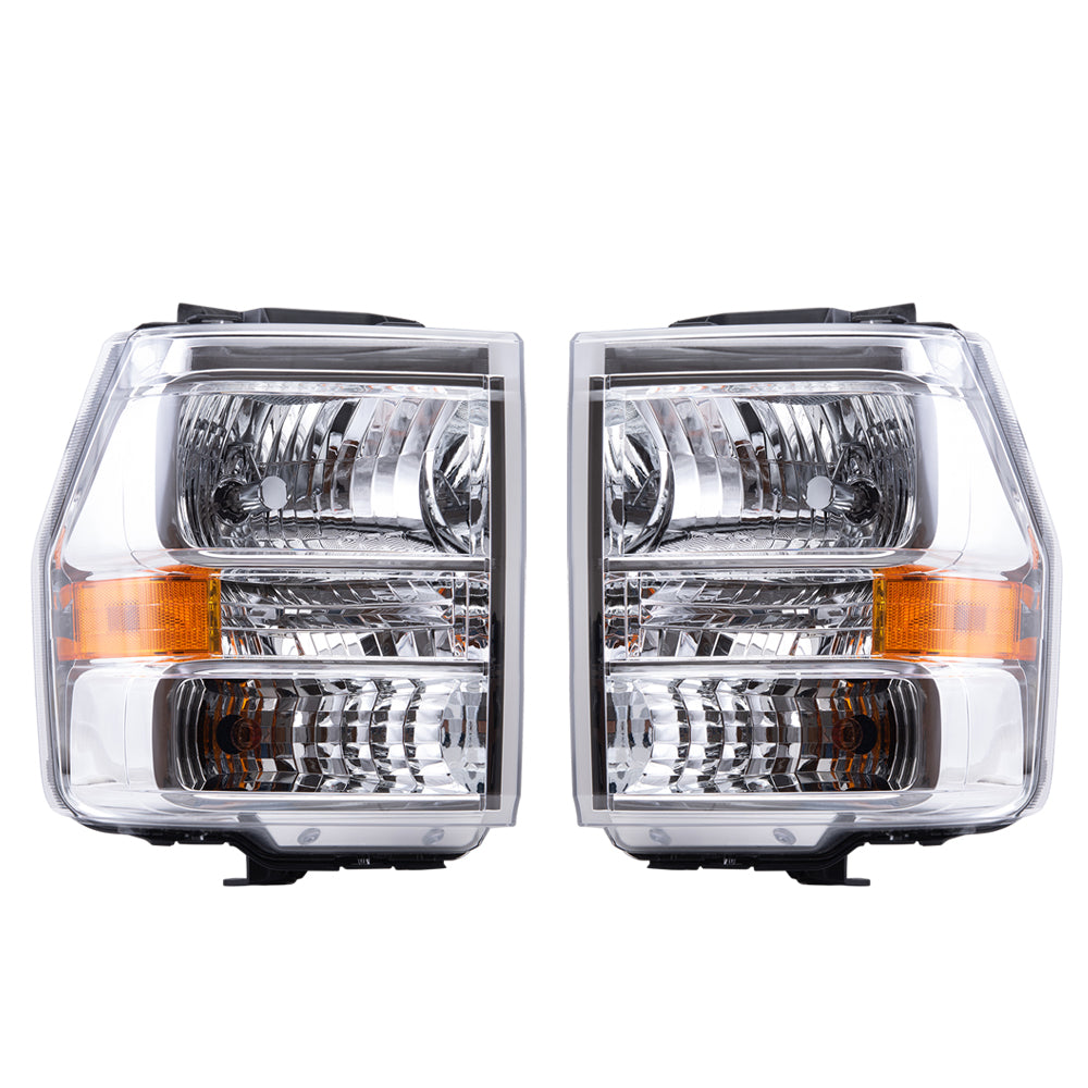 Brock Aftermarket Replacement Driver Left Passenger Right Halogen Combination Headlight Assembly With Chrome Bezel Set Compatible With 2007-2014 Ford Expedition