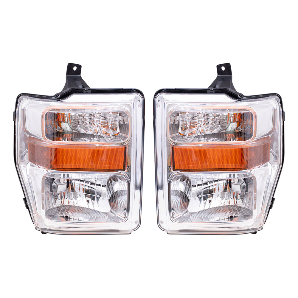 Brock Replacement Driver and Passenger Composite Headlights with Chrome Bezel Compatible with Pickup Truck 7C3Z 13008 BA 7C3Z13008AA