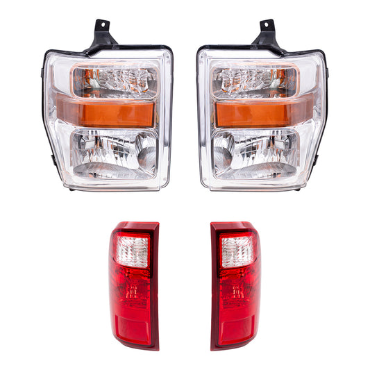 Brock Replacement Driver and Passenger Side Headlight and Taill Light Assemblies 4 Piece Set Compatible with 2008-2010 Ford Super Duty