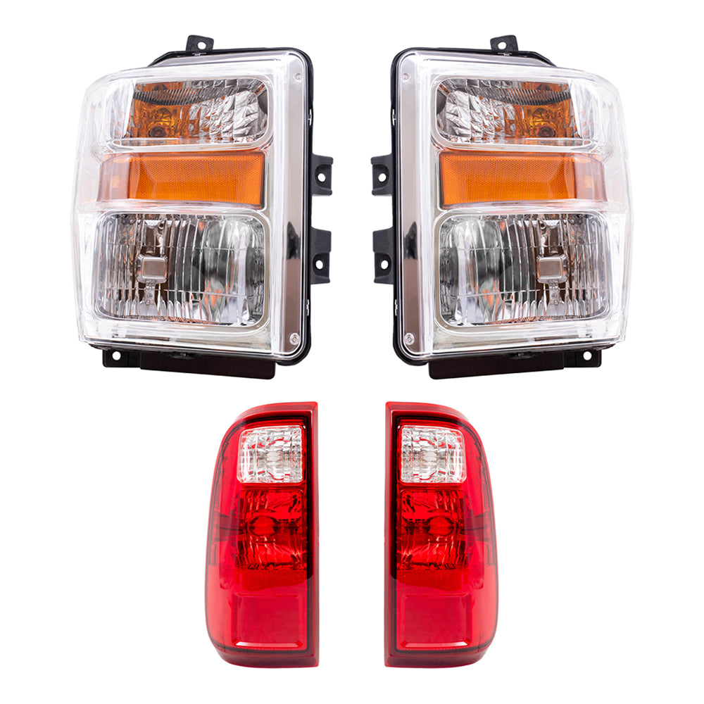 Brock Replacement Driver and Passenger Side Headlight and Taill Light Assemblies 4 Piece Set Compatible with 2008-2010 Ford Super Duty