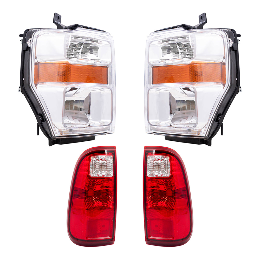Brock Replacement Driver and Passenger Side Headlight and Taill Light Assemblies 4 Piece Set Compatible with 2008-2010 Ford Super Duty