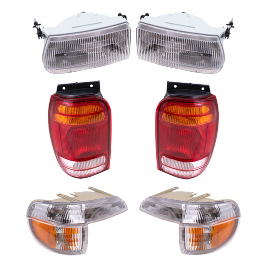 Brock Aftermarket Replacement Driver Left Passenger Right Headlight-Park/Signal/Side Marker Light-Tail Light 6 Piece Set Compatible with 1998-2001 Ford Explorer