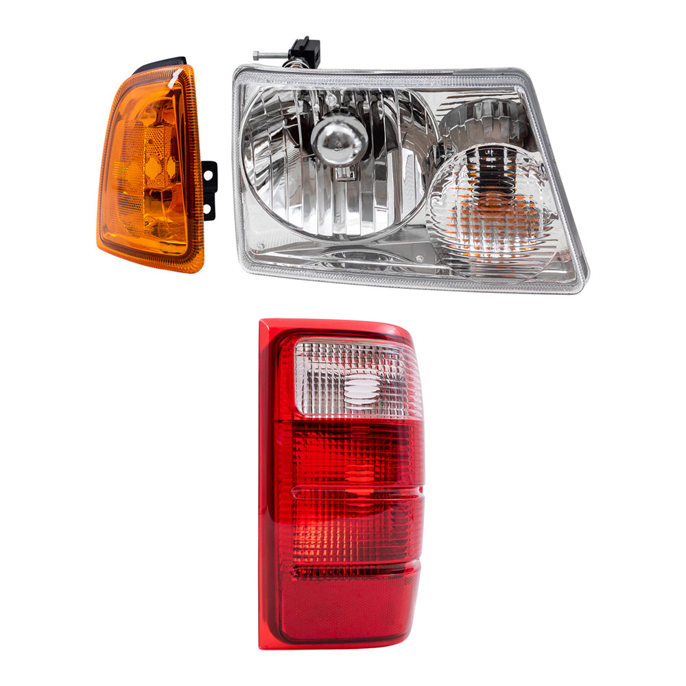 Brock Replacement 6 Pc Headlights, Tail Lights and Park Signal Lamps Set Compatible with 2001-2005 Ranger