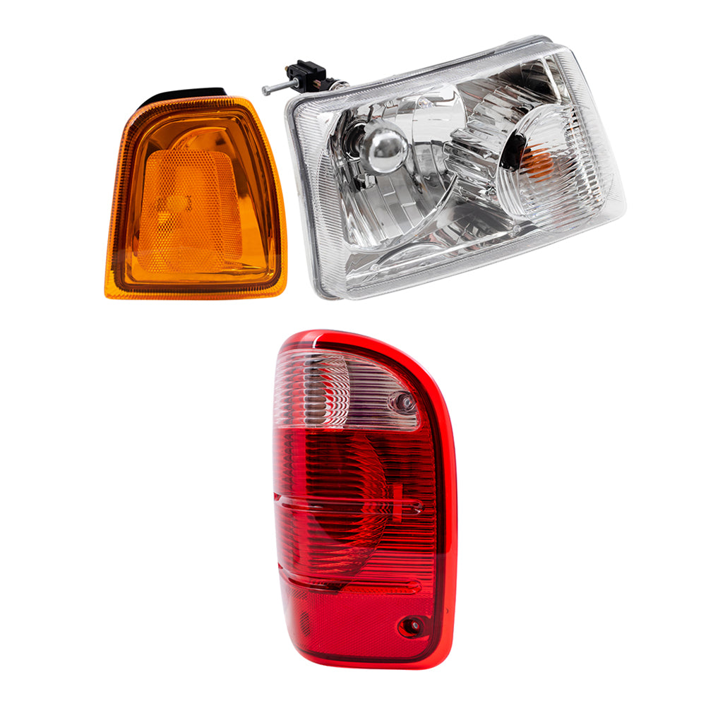 Brock Replacement 6 Pc Headlights, Tail Lights and Park Signal Lamps Set Compatible with 2001-2005 Ranger