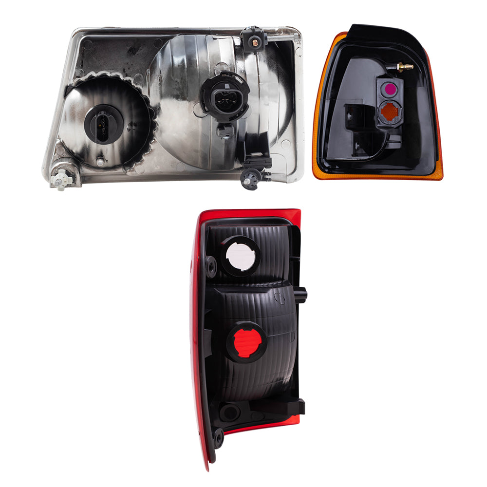 Brock Replacement 6 Pc Headlights, Tail Lights and Park Signal Lamps Set Compatible with 2001-2005 Ranger