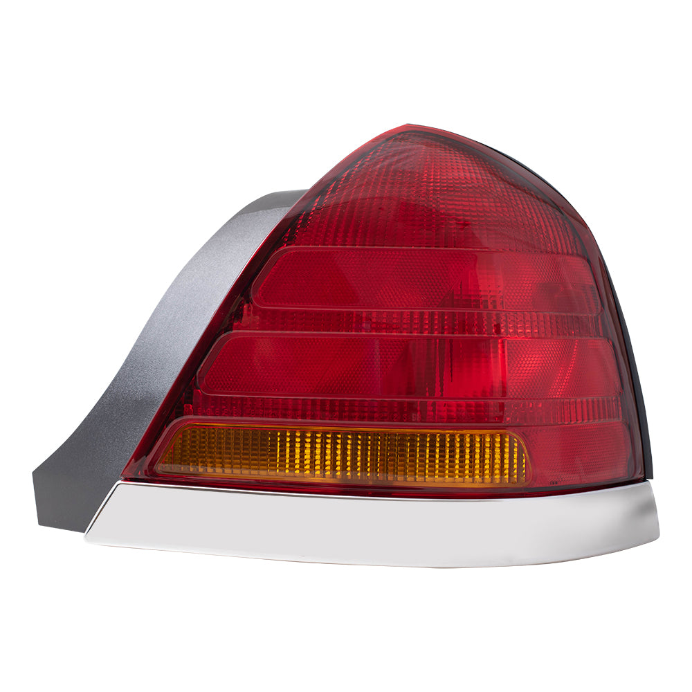 Brock Replacement Passengers Taillight Tail Lamp with Red and Amber Lens Chrome Trim Compatible with 98-05 Crown Victoria 3W7Z13404CA