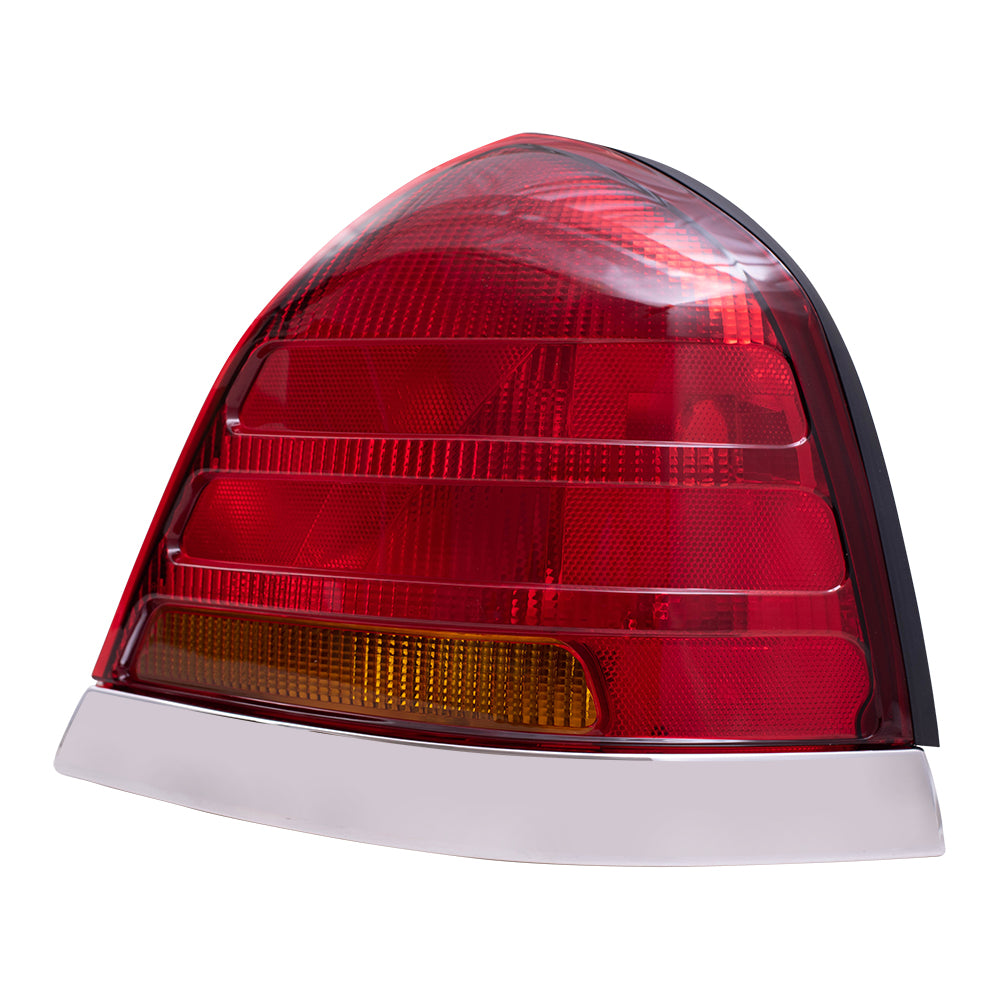 Brock Replacement Passengers Taillight Tail Lamp with Red and Amber Lens Chrome Trim Compatible with 98-05 Crown Victoria 3W7Z13404CA