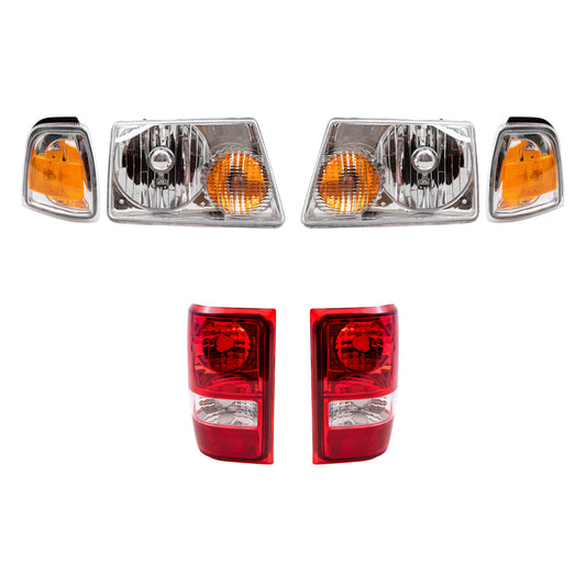 Brock Replacement 6 Pc Headlights, Tail Lights and Park Signal Lights Compatible with 2006 2007 2008 2009 2010 2011 Ranger Pickup Truck