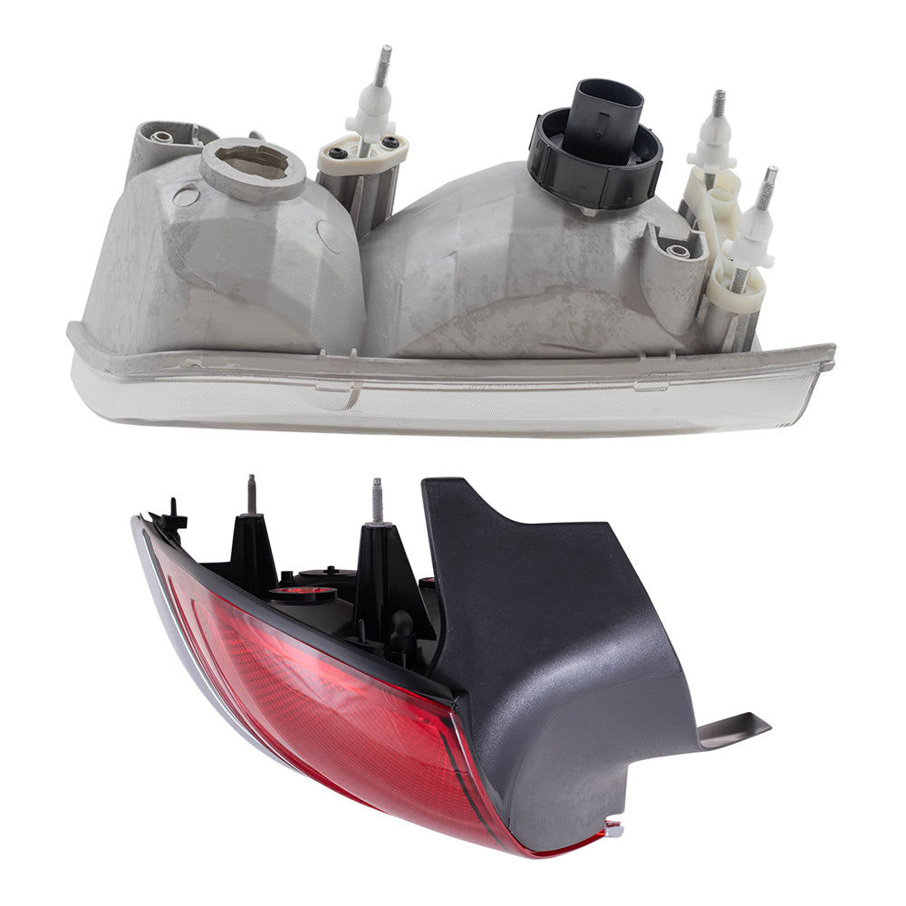 Brock Aftermarket Replacement Driver Left Passenger Right Halogen Headlights-Tail Lights with Red Lens-Chrome Trim-2 Bulb Sockets 4 Piece Set Compatible with 1999-2011 Ford Crown Victoria