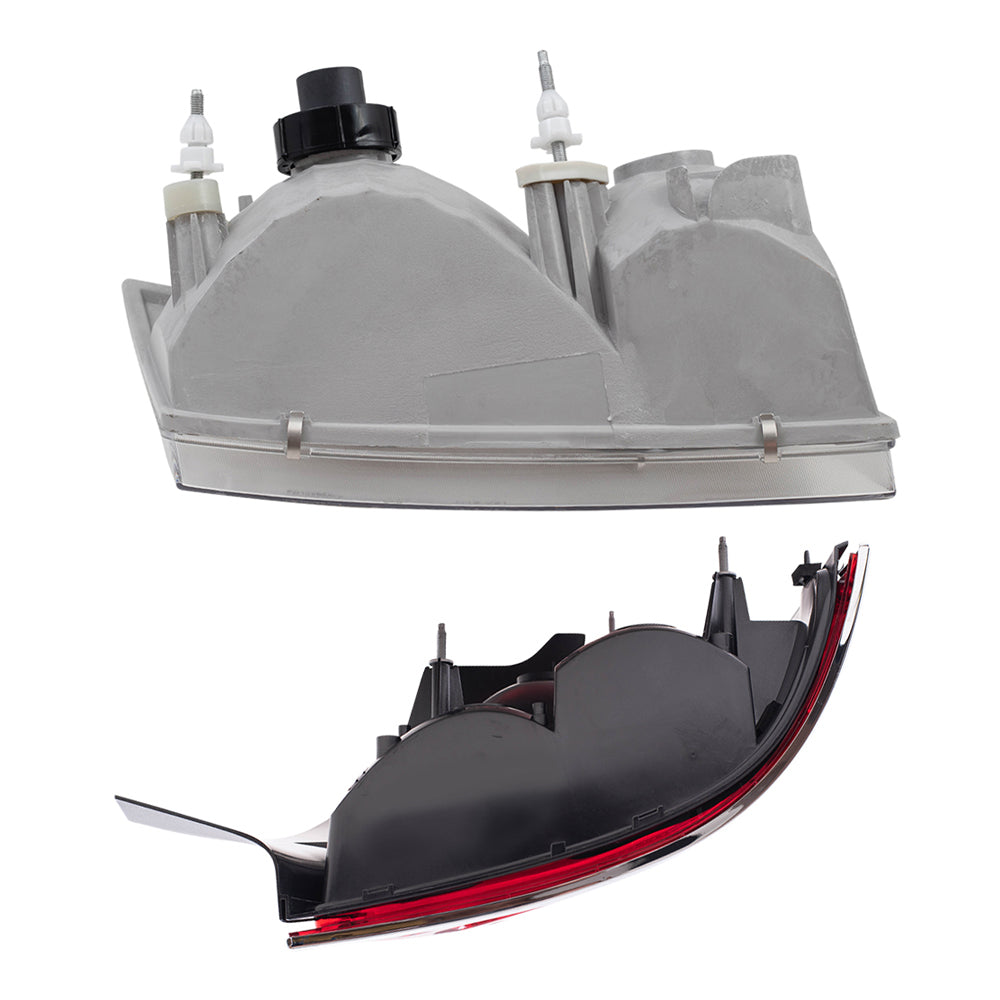 Brock Aftermarket Replacement Driver Left Passenger Right Halogen Headlights-Tail Lights with Red Lens-Chrome Trim-2 Bulb Sockets 4 Piece Set Compatible with 1999-2011 Ford Crown Victoria