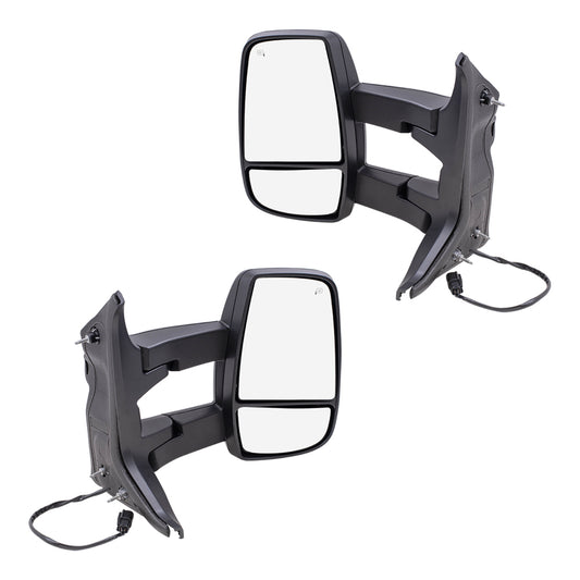 Replacement Set Driver and Passenger Side Mirrors Heated with Signal Dual Long Arms Compatible with 2015-2019 Transit Van with Medium or High Roof