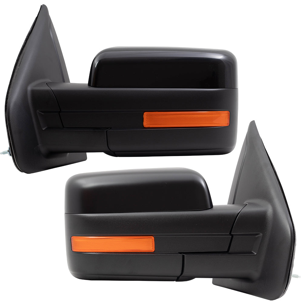 Brock Replacement Driver and Passenger Side Pedestal Type Power Mirrors Paint to Match Black with Heat, Signal, Memory, Reflector, Spotter Glass and Manual Folding Compatible with 2009-2014 F-150