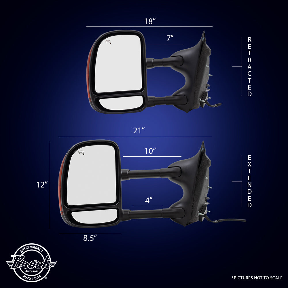 Power Towing Mirror for 2003-2005 Excursion Extendable Dual Arms-Double Swing Turn Signal Indicator Heated for 2003-2007 F-250 Super Duty for 2003-2007 F-350 Super Duty 4C3Z17D743CAA Set FO1320274
