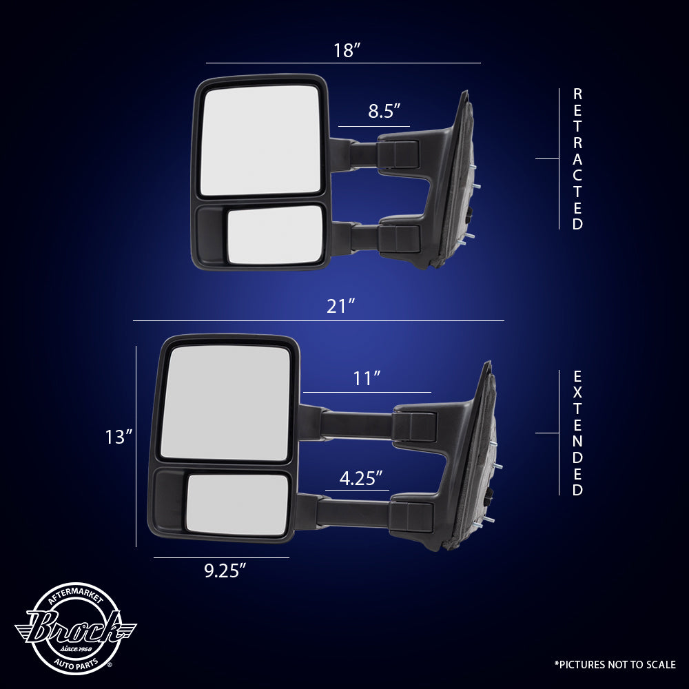 Brock Replacement Driver and Passenger Manual Tow Side Mirrors Telescopic Dual Arms Compatible with 2008-2016 F250 F350 F450 Super Duty Pickup Truck