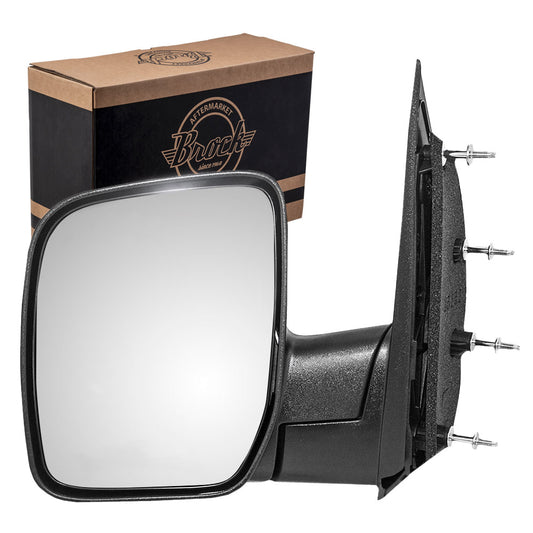 Brock Replacement Driver Side Sail Type Manual Mirror with 4 Mounting Points Textured Black with Single Glass Compatible with 2003-2009 E-Series
