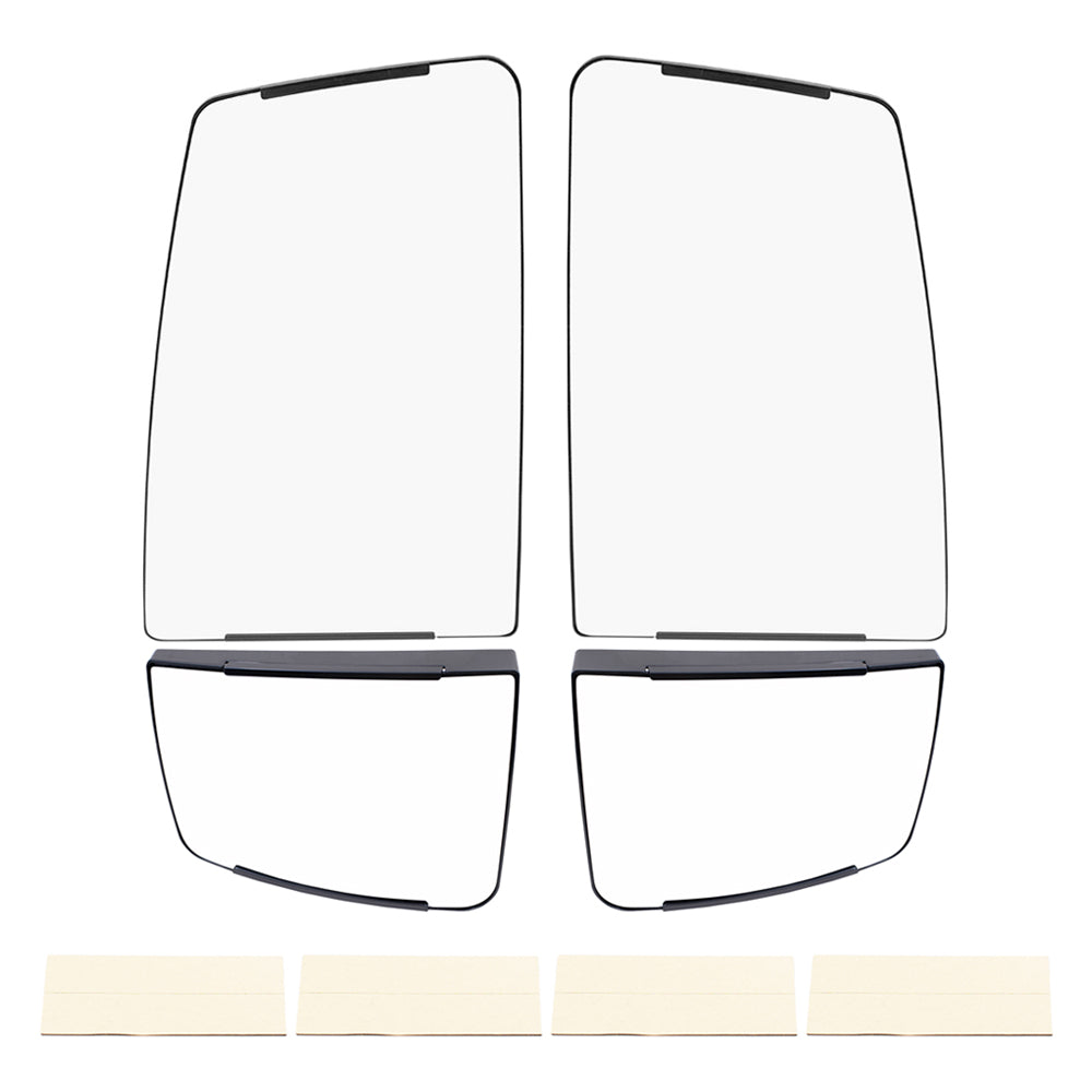 Brock Aftermarket Replacement Upper and Lower Driver Left Passenger Right Power Tow Mirror Glass and Base 4 Piece Set without Heat Compatible with 2016-2019 Ford F-650
