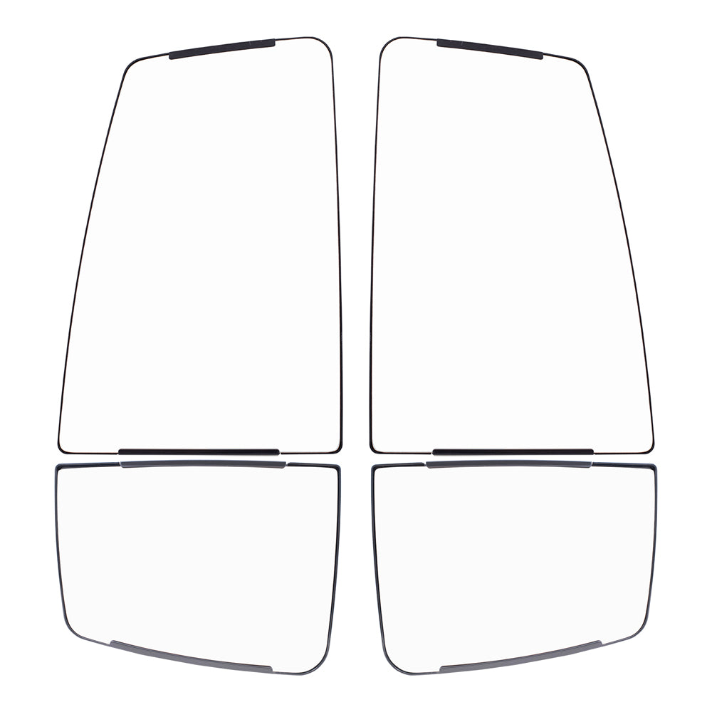 Brock Aftermarket Replacement Upper and Lower Driver Left Passenger Right Power Tow Mirror Glass and Base 4 Piece Set without Heat Compatible with 2016-2019 Ford F-650