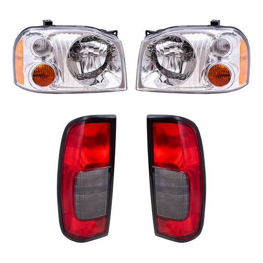Brock Replacement Headlights with Tail Lights Compatible with 2001 2002 2003 2004 Frontier