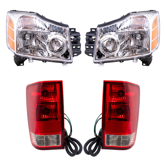 Brock Replacement Headlights with Tail Lights Compatible with 2004 2005 2006 2007 Titan Pickup Truck without Utility Bed