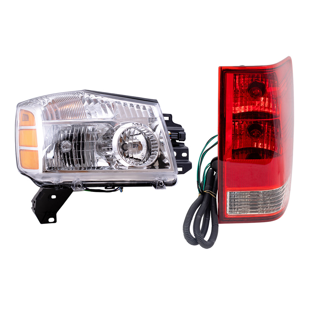 Brock Replacement Headlights with Tail Lights Compatible with 2004 2005 2006 2007 Titan Pickup Truck without Utility Bed