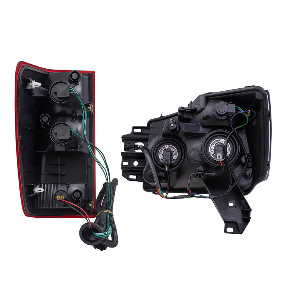 Brock Replacement Headlights with Tail Lights Compatible with 2004 2005 2006 2007 Titan Pickup Truck without Utility Bed