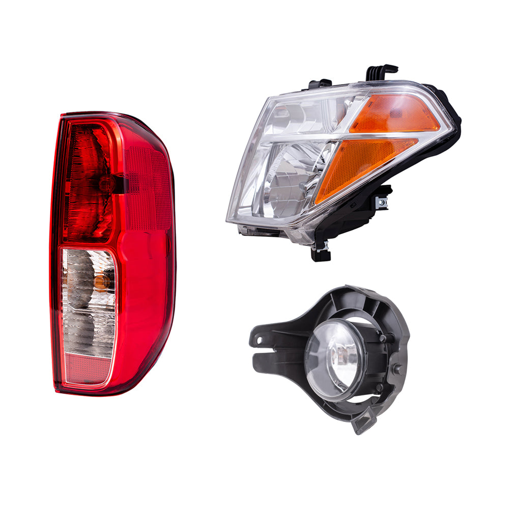 Brock Replacement Driver and Passenger Side Halogen Combination Headlights, Fog Lights and Tail Lights 6 Piece Set Compatible with 2005-2008 Frontier with Plastic Bumper