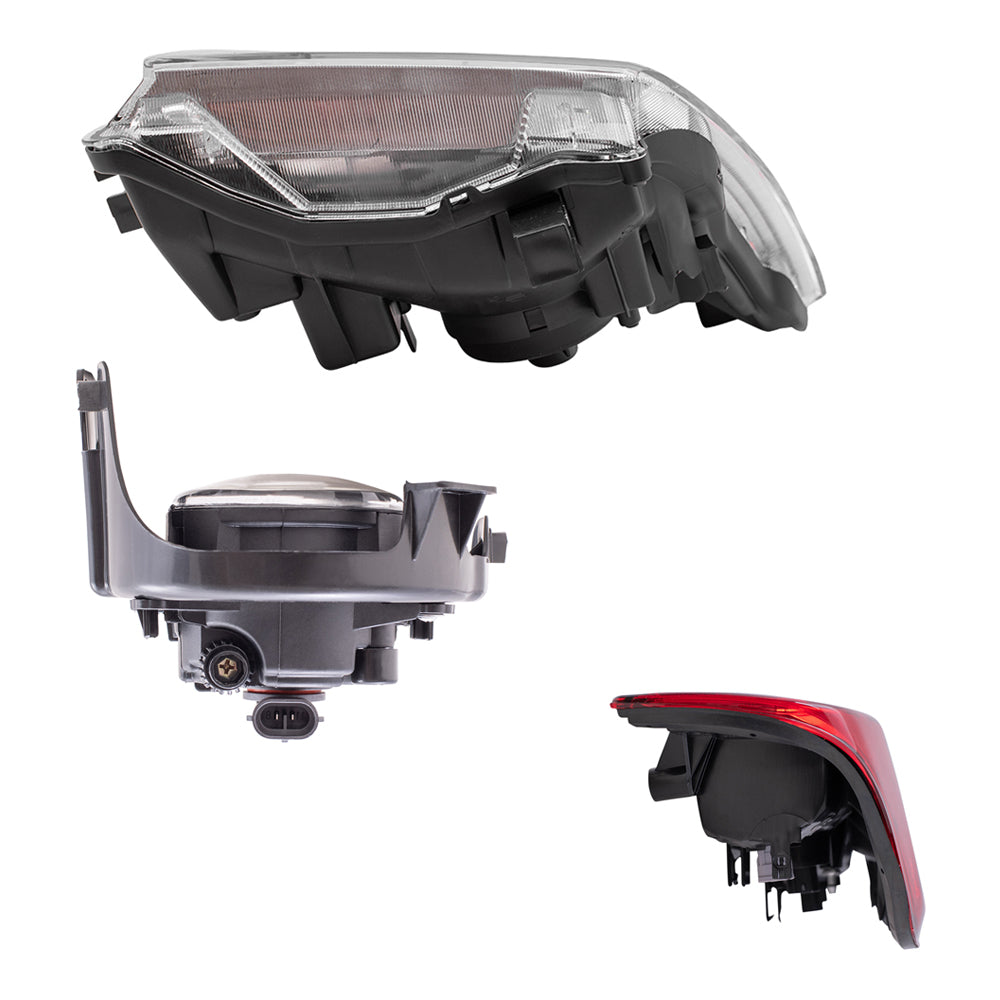 Brock Replacement Driver and Passenger Side Halogen Combination Headlights, Fog Lights and Tail Lights 6 Piece Set Compatible with 2005-2008 Frontier with Plastic Bumper