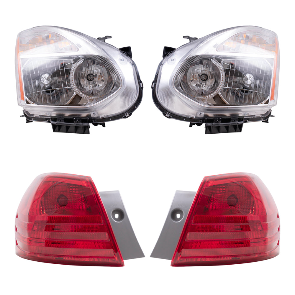 Brock Replacement Driver and Passenger Side HID Combination Headlights W/O HID Kit and Tail Light Assemblies Quarter Mounted 4 Piece Set Compatible with 2008-2010 Nissan Rogue