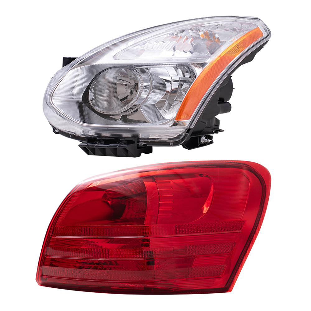 Brock Replacement Driver and Passenger Side HID Combination Headlights W/O HID Kit and Tail Light Assemblies Quarter Mounted 4 Piece Set Compatible with 2008-2010 Nissan Rogue