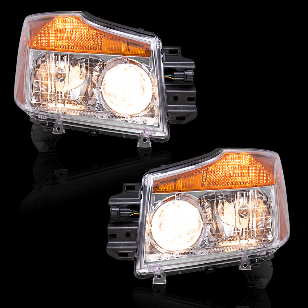 Brock Replacement Driver and Passenger Side Halogen Combination Headlight Assembly Set Compatible with 2008-2015 Nissan Titan