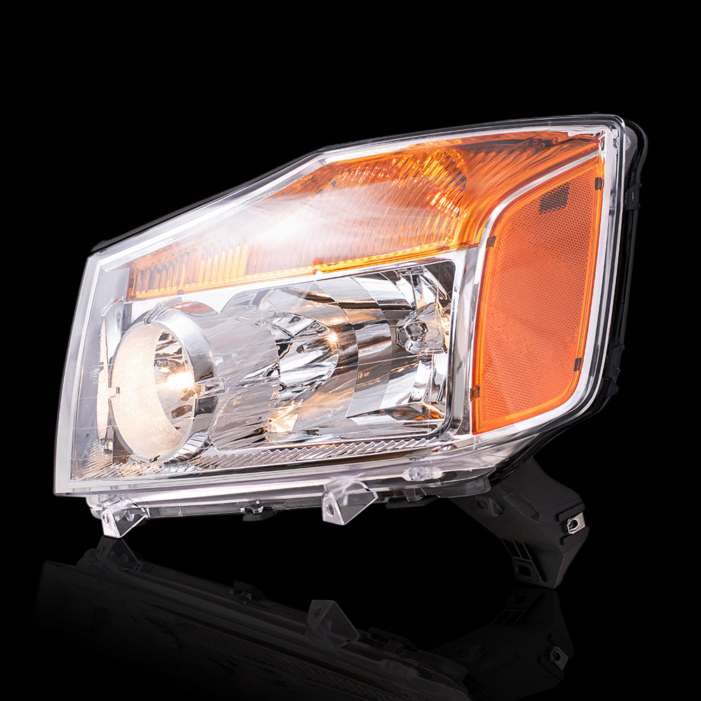 Brock Replacement Driver and Passenger Side Halogen Combination Headlight Assembly Set Compatible with 2008-2015 Nissan Titan