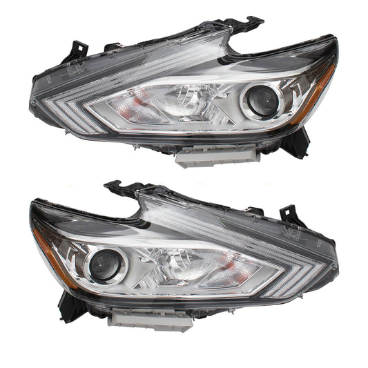 Headlight for 2016-2018 Altima w/ Chrome Bezel w/o LED Daytime Running Lights 260609HS9A Set