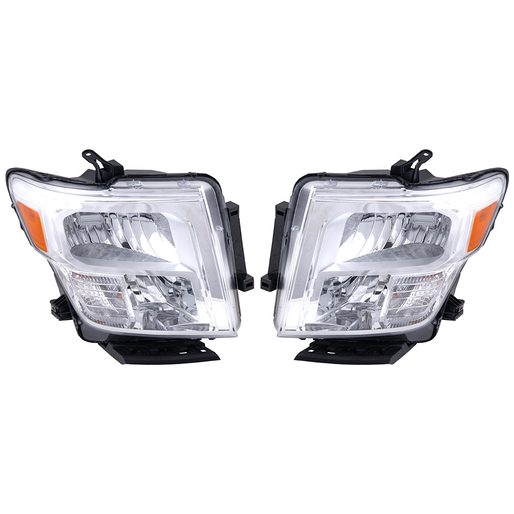 Brock Replacement Driver and Passenger Side Halogen Combination Headlight Assemblies Compatible with 2017-2019 Nissan Titan/ 2016-2019 Titan XD