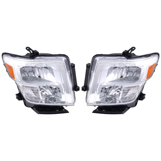 Brock Replacement Driver and Passenger Side Halogen Combination Headlight Assemblies Compatible with 2017-2019 Nissan Titan/ 2016-2019 Titan XD