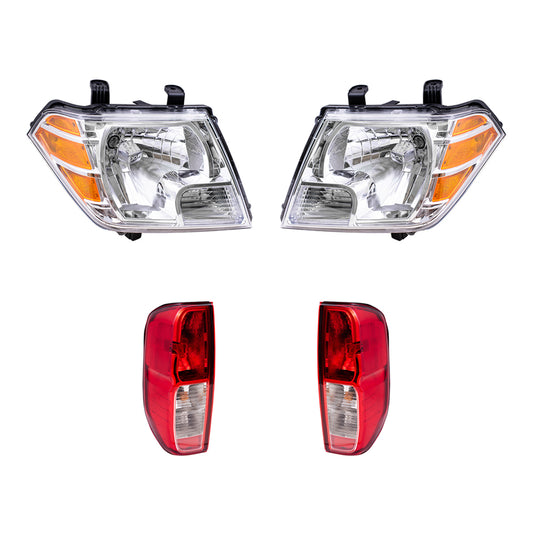 Brock Replacement Driver and Passenger Side Halogen Combination Headlight and Tail Light Assemblies 4 Piece Set Compatible with 2009-2014 Frontier Built to 2/2014