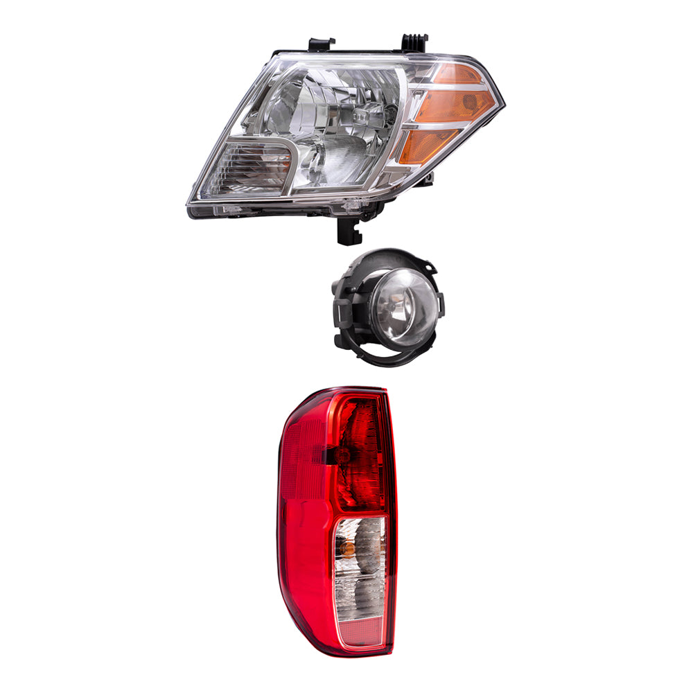 Brock Replacement Driver and Passenger Side Halogen Combination Headlights, Fog Lights and Tail Lights 6 Piece Set Compatible with 2010-2014 Frontier with Plastic Bumper