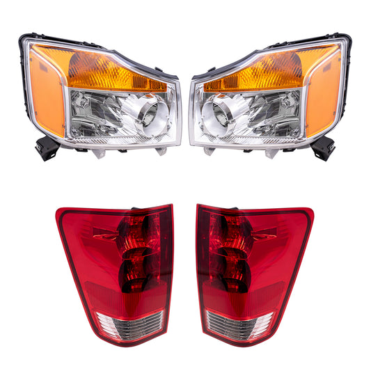 Brock Replacement Halogen Combination Headlight and Tail Light 4 Piece Set Compatible with 08-15 Titan W/ Utility Bed