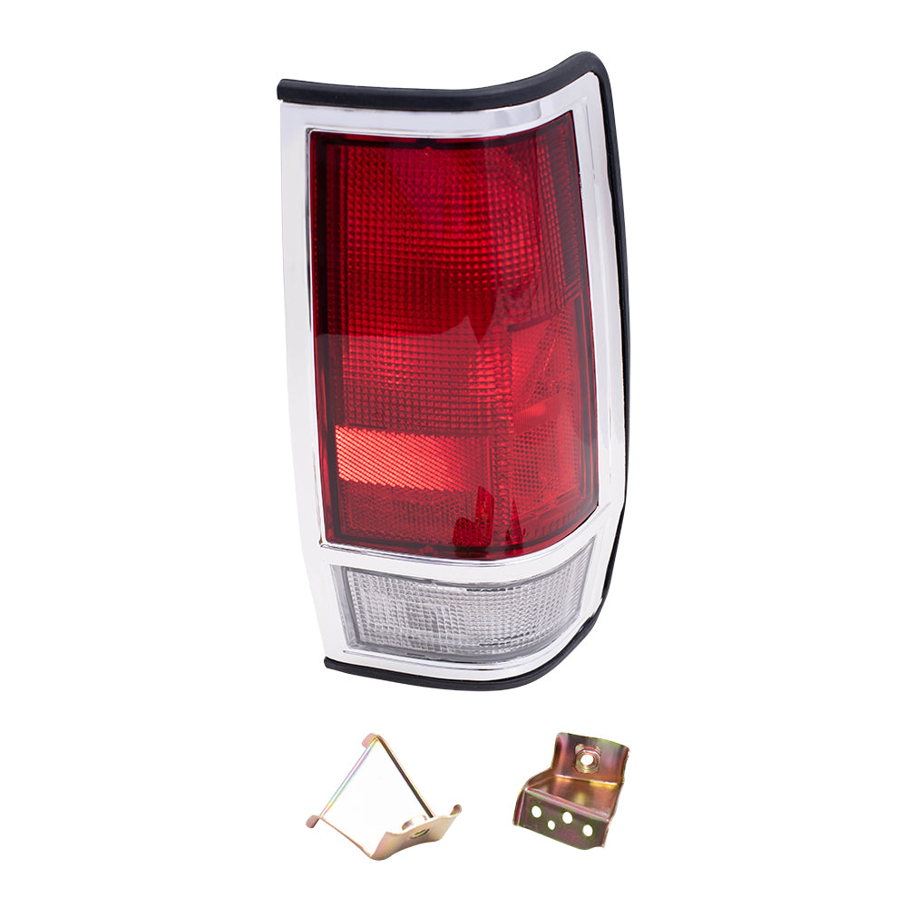 Brock Replacement Passengers Taillight Tail Lamp with Chrome Trim Compatible with 85-86 Pickup Truck 2655080W00