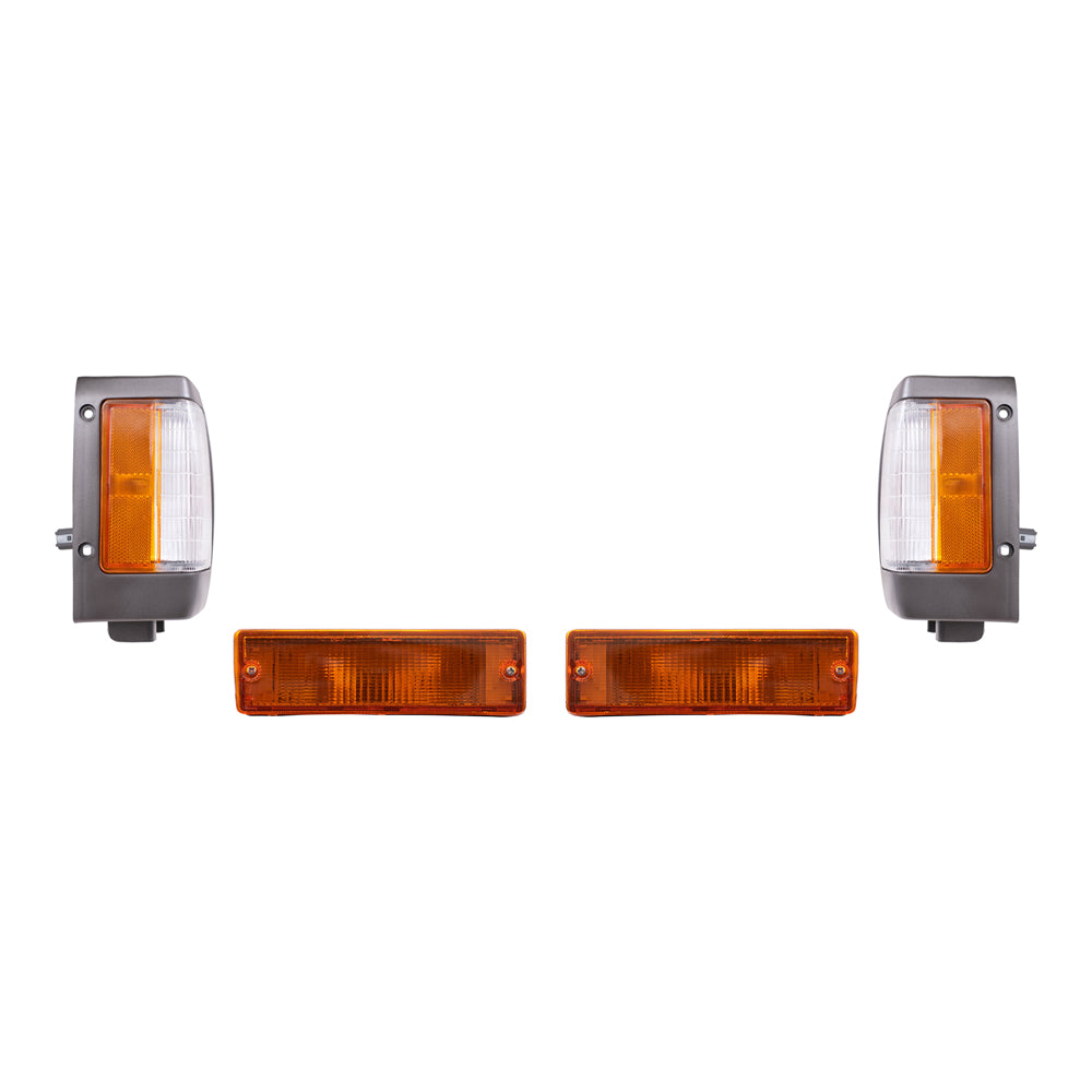 Brock Replacement Driver and Passenger Side, Side Marker Light Assemblies with Black Bezels and Park/Signal Light Assemblies 4 Piece Set Compatible with 1990-1994 D21 and 95-97 Pickup