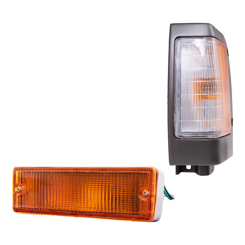 Brock Replacement Driver and Passenger Side, Side Marker Light Assemblies with Black Bezels and Park/Signal Light Assemblies 4 Piece Set Compatible with 1990-1994 D21 and 95-97 Pickup
