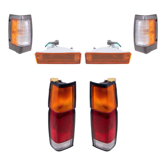 Brock Replacement Side Marker Light Assemblies with Black Bezels, Park/Signal Light Assemblies and Tail Light Assemblies 6 Piece Set Compatible with 1990-1994 D21 WITHOUT Dual Rear Wheels